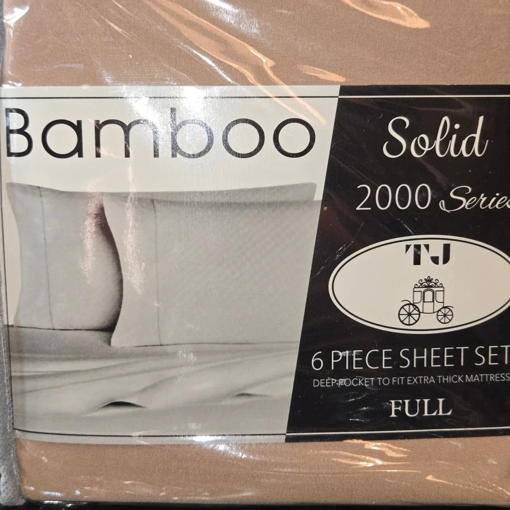 TJ 2000 Series Bamboo 6‎ Piece Sheet Set Full Brown Deep Pocket Wrinkle Free NEW